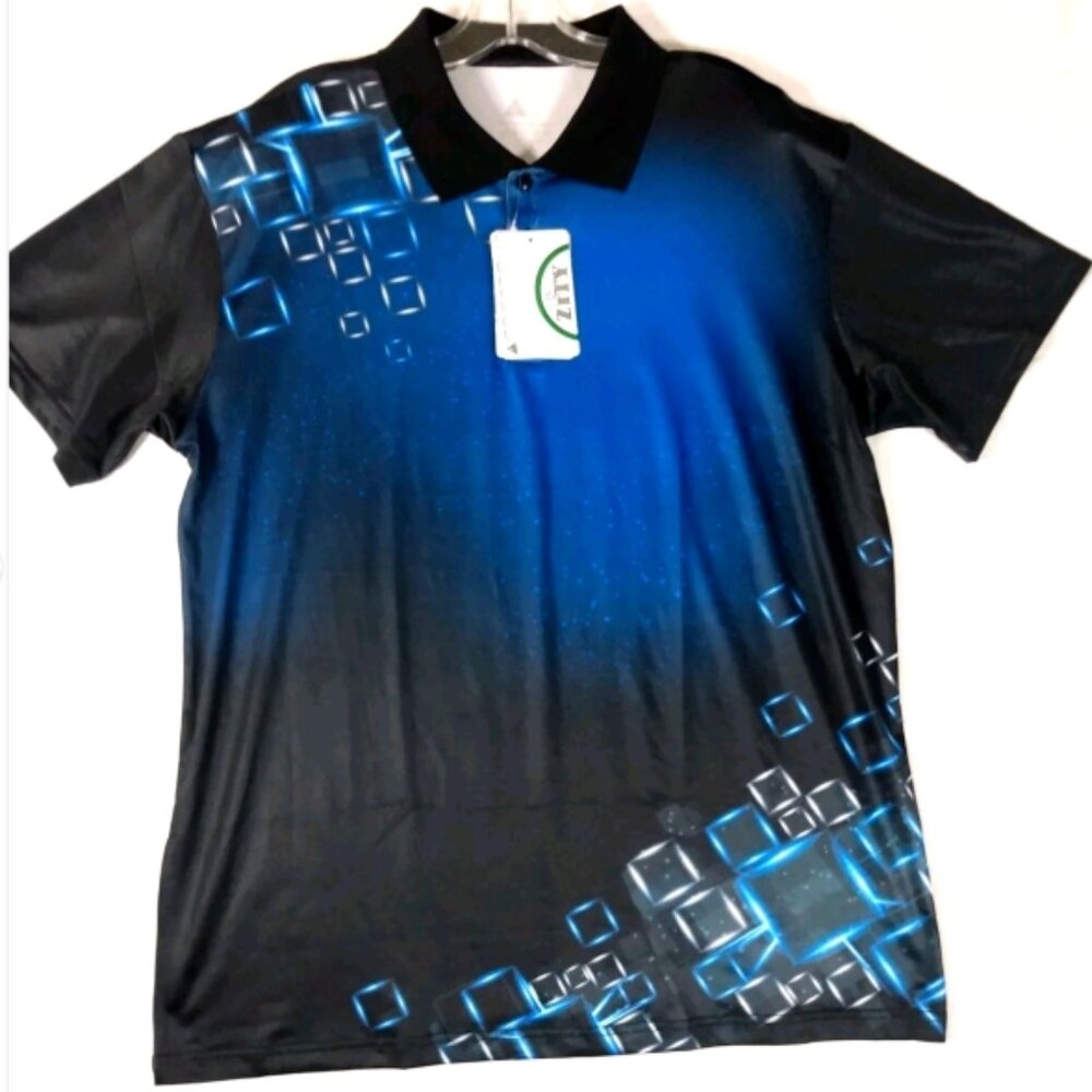 NEW Speed Your Run Polo Mens L Blue Black Golf Moisture Wicking Stretch Zity